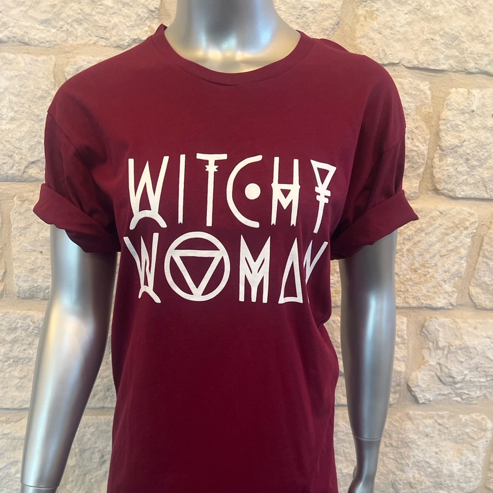 Witchy Woman Graphic Tee | Burgundy Pagan Wicca Halloween Shirt